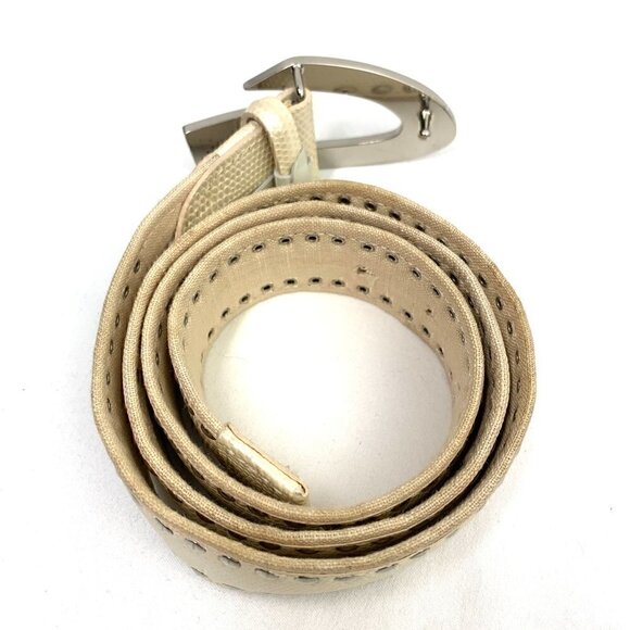 Alberto Guardiani Embellished Snakeskin Embossed Leather Belt White, 38"Lx1.25"W - Picture 2 of 10